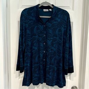 Chico's Design VTG Slinky Button Up Blue Black Blouse Jacket Size 3 Made USA